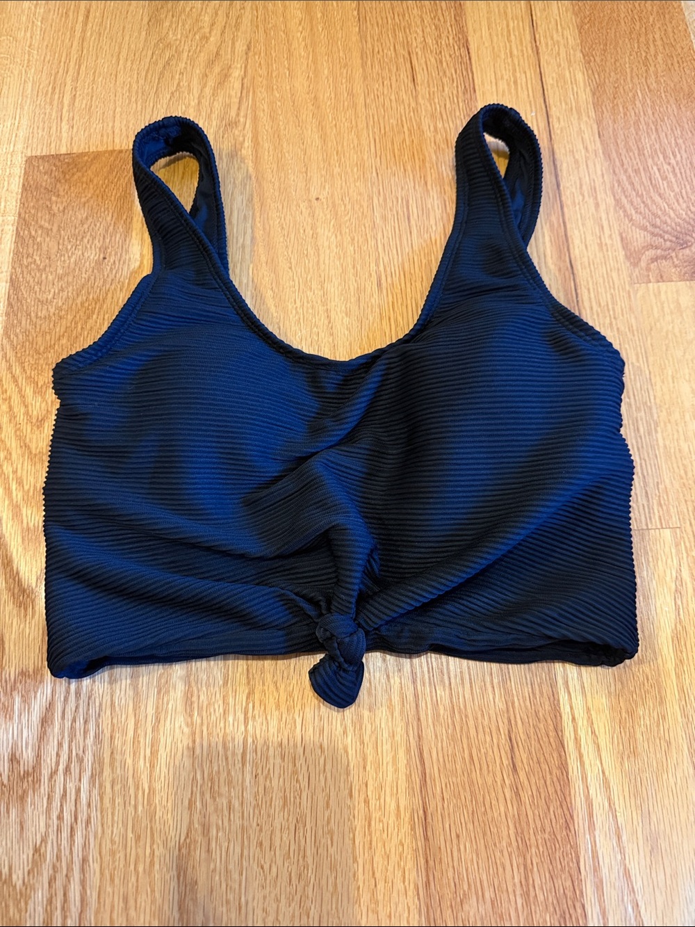 Black Knot-Front Ribbed Bikini Top - Women’s Swim